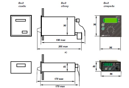 Схема габаритных размеров блока БРУ-7К1