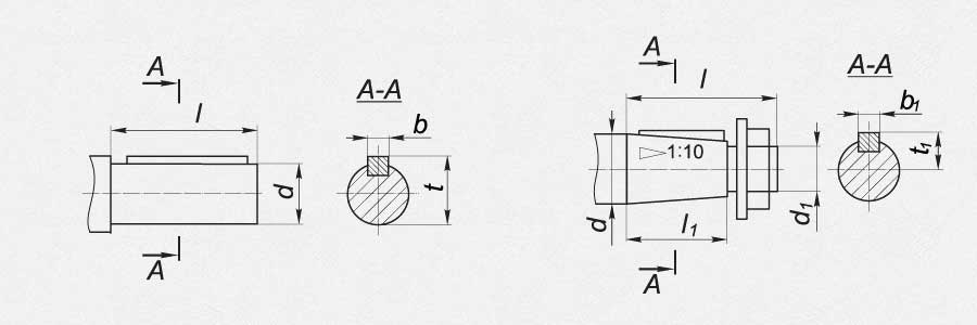 Размеры тихоходных валов редукторов Ч-100, Ч-125, Ч-160, мм
