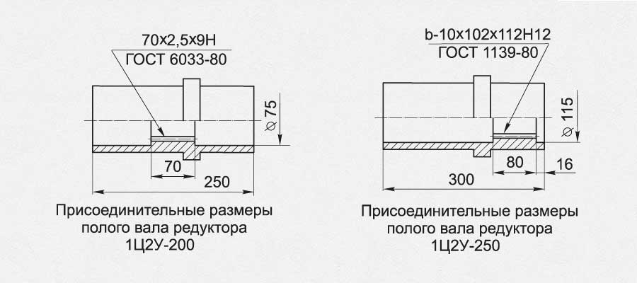 ПРИСОЕДИНИТЕЛЬНЫЕ РАЗМЕРЫ ТИХОХОДНОГО ПОЛОГО ВАЛА, мм